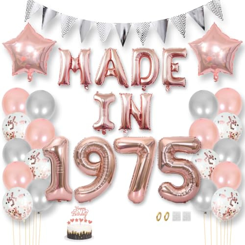 Daimay Happy 50 Birthday Balloon Banner Decorations Rose Gold MADE IN 1975 Aluminum Foil Letters Balloons Latex Confetti Balloons Triangle Flag Party Supplies Cake Topper for Men Women Photo Props
