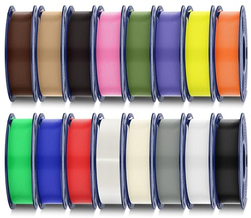 SUNLU Lot de 16 filaments PLA Plus de 16 couleurs multicolores, filament PLA+ pour imprimante 3D de 1,75 mm, mini bobine, emballé individuellement sous vide.