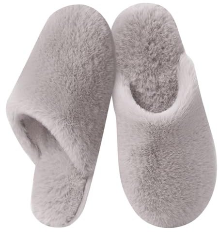 Donpapa Pantofole Donna Uomo Invernali Pelose Ciabatte Casa Comode Peluche Morbida Antiscivolo with Memory Foam Unisex Grigio 38.5-40