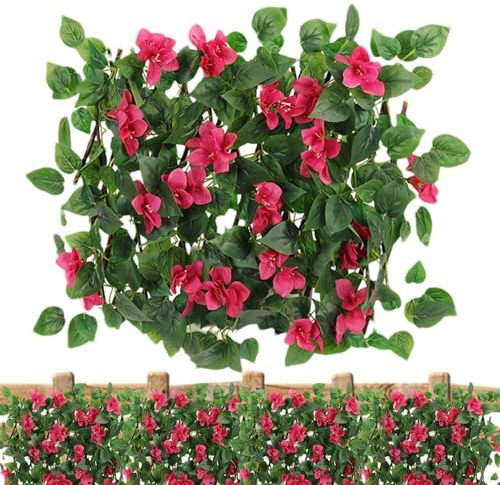 Expanding Garden Flower Trellis Panels, 200x30cm Privacy Screen Ga-rden, Fence Screening with Artificial Trumpet Flower, Expanded Artificial Hedges for, Backyard, Balcony