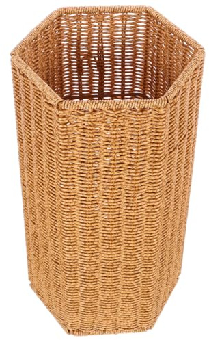 VINTORKY Rustic Umbrella Holder with Woven Texture, Large Capacity Iron and Pp Construction, Stores Long and Folding Umbrellas for Indoor Use in Hallways, Brown