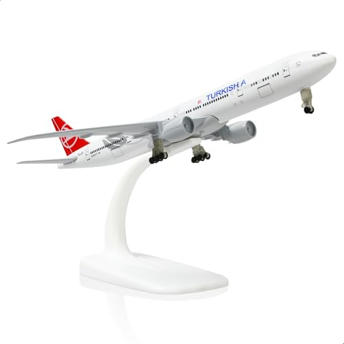 QIYUMOKE 1/300 Turkish Airlines 777 - Modellino di aeromobile in metallo pressofuso per Boeing 777 con supporto (19,1 cm di lunghezza), un ottimo regalo o decorazione per gli appassionati di aviazione