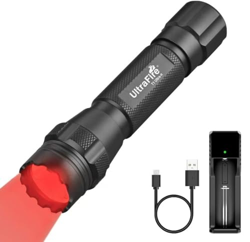 ULTRAFIRE Red Light Torch 620-625nm Single Mode Red LED Hunting Torch, 150 Meters High Purity Red Hunting Light for Fishing, Astrophotography, Darkroom, Astronomy, Night Observation, T1 Ultra-R