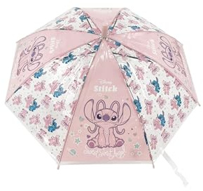 Disney Stitch Kinder Automatik-Regenschirm 82 cm rosa offiziell lizenzierter Stockschirm mit Cartoon Motiv wetterfest Metallgestell Kunststoffgriff für Jungen und Mädchen ab 3 Jahren