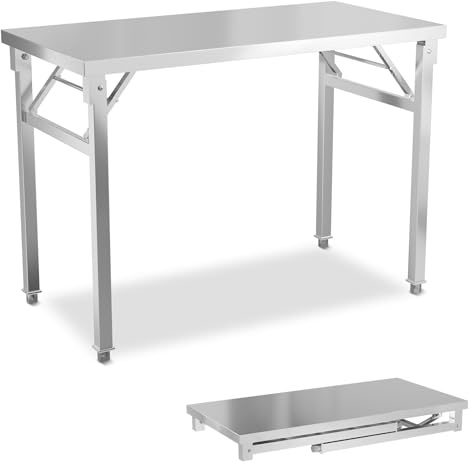 Froadp Arbeitstisch Edelstahl Klappbar 100x60x86cm Multifunktionale Klapptisch Küche Edelstahltisch Küchentisch für Lebensmittelzubereitung Zubereitungstisch Gastronomietisch Grilltisch - S