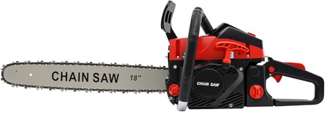58CC Gas Chainsaw, 18 Inch Power Chain Saw, 2 Cycle Handed Petrol Chainsaws Gasoline Chainsaws Garden Tool, 2800-11000rpm Handheld Gasoline Chain Saw with Gloves, for Forest, Wood, Garden Farm Cutting
