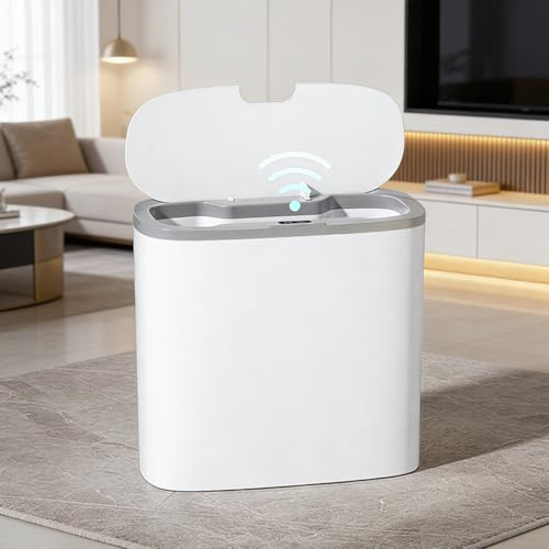 CEWROM Automatisk papperskorg 14 l med sensor och väggmontering, elektrisk papperskorg med lock, tyst vattentät intelligent elektrisk plastsoptunna papperskorg