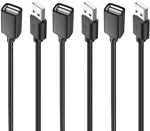 livager 3 Pack USB 2.0 Extension Cable 1M A Male to A Female Short Cable | Gold Plated Contacts High Speed Data Transfer for Card Reader Keyboard Printer Hard Drive Scanner Camera Mouse Black