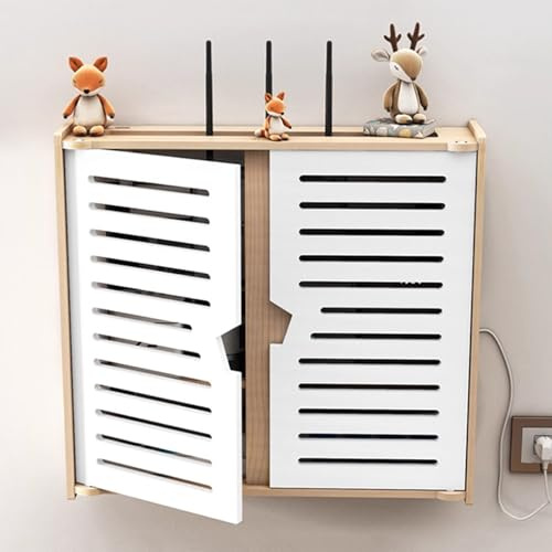 MNOIINM Caja Router Pared, Estante de Almacenamiento de Enrutador WiFi, Caja Organizador Cables Pared Decorativa, Armario Oculto para Routers y Módems(40×30cm,Double Layer)