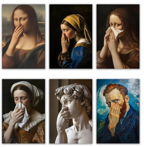 Cunegra 6 Stück Lustige Bilder Badezimmer, Mona Lisa Toilette Bild Badezimmer, Witzige Bild Mona Lisa Hält Sich Die Nase Zu, Monalisa Bilder Lustig für Toilette, Gäste-WC, 30 x 20 cm, Ohne Rahmen