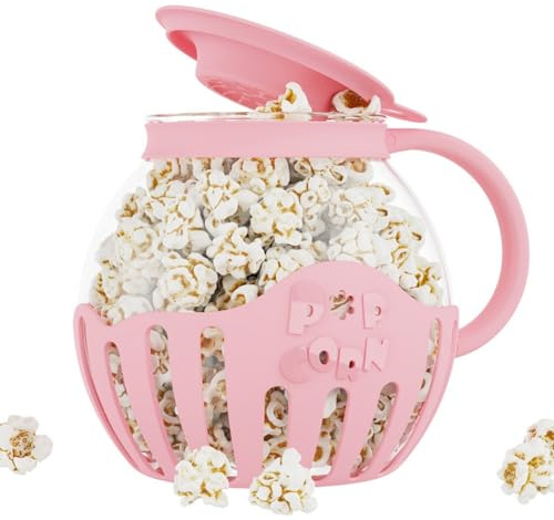 Deechate Popcorn Maker Microwave Snack Popcorn Air Poppers 2.25 Quart Popcorn Bowl Borosilicate Kitchen Accessories,Pink