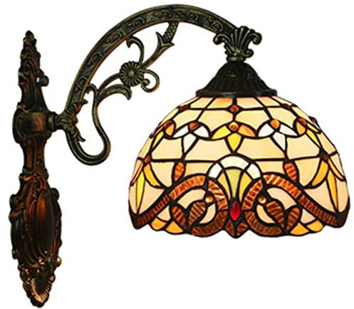 GAUUA Applique da Parete Barocche, Lampada da Parete Tiffany, Luce Notturna sul Comodino, Paralume in Vetro Colorato, Ingresso Corridoio Camera da Letto in Stile Vittoriano