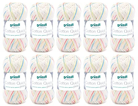 Filato per maglia/uncinetto Gründl Cotton Quick Print (lana per maglieria, filato dai vivaci colori 100% cotone, certificato OEKO-TEX, 50 g / 125 m, ferri: 3-4, 10 x 50 g), Baby Multicolor