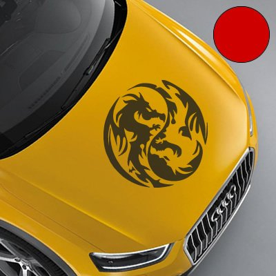 A743 Autoaufkleber Yin Yang Drache 60cm x 60cm blutrot (erh. in 49 Farben und 3 Größen)