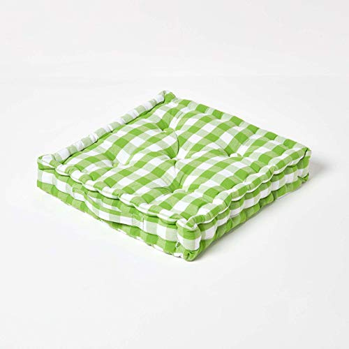 Homescapes cuscino da pavimento 100% cotone con Quadretti Verde/Bianco 50 x 50 x 10 cm