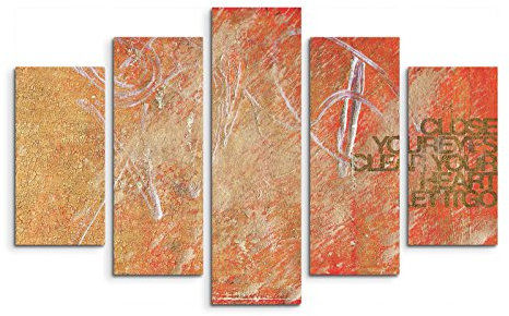 Paul Sinus Art 5 teiliges Wandbild auf Leinwand (Gesamt: H: 100cm B: 160cm) Keilrahmenbild Canvas Fotodruck Leinwandbild Leinwanddruck Kunstdruck Wandbild rot orange gelb Kratzer