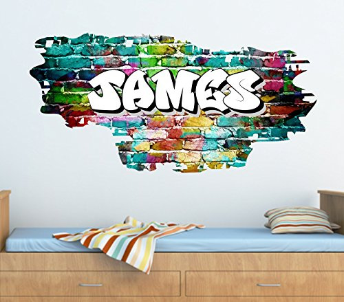 Personalised Graffiti Brick & Name Wall Art Sticker 95cm (w) x 46cm (h),TR45