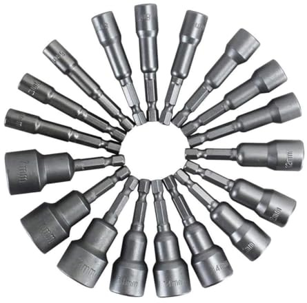 Malayas® 10 x Muttern Magnetische Bit-Adapter, 6 – 19 mm 1/4 Zoll, Innensechskant-Muttern (für Bohrer oder Akkuschrauber) – Starke Verlängerung von Bohrer-Akku (6/7/8/10/12/13/14/15/17/19 mm)