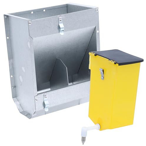 Agrarflora Kaninchen Set - Futterautomat 2,5kg + Nippeltränke 1 Liter - verzinkter Futtertrog mit 2 Fächern - Kleintiertränke mit Tränkenippel - Haustier Starter-Set für Kleintiere und Hasen