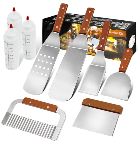 MAIKEHIGH Grill Griddle Accessories Kit - 9Pcs Professional Heavy Duty Stainless Steel Griddle Spatula & Scraper BBQ Tool Set Barbecue Grilling Utensils for Flat Top Cooking Tailgating