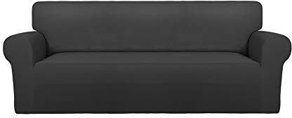 PureFit Super Stretch Sofa Slipcover – Spandex Non Slip Soft Couch Sofa Cover, Washable Furniture Protector with Non Skid Foam and Elastic Bottom for Kids, Pets （Sofa, Dark Gray）