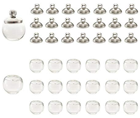 PandaHall 20 Stück Mini-Glaskugel-Flaschen 16 mm Wunschglaskugel mit Platin-Messing-Ösen, Kappe für Ohrringe, Halsketten, Schmuckherstellung