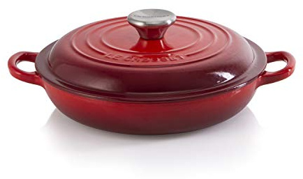 LE CREUSET Enamelled Cast Iron Shallow Casserole, Lid with Stainless Steel Knob, Ø 22 cm, Cerise, 21032220602460