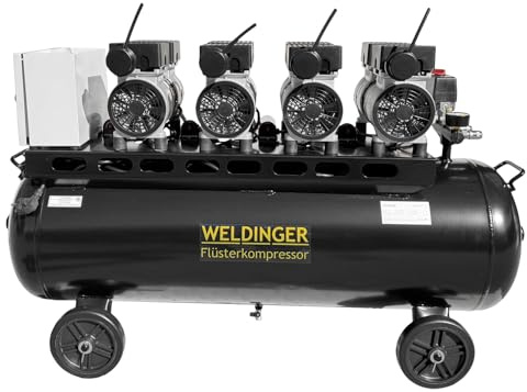 WELDINGER Flüsterkompressor FK 360 pro 3000 W/230 V Motoren einzeln schaltbar innenbeschichteter 90 Liter Tank 5 Jahre Garantie