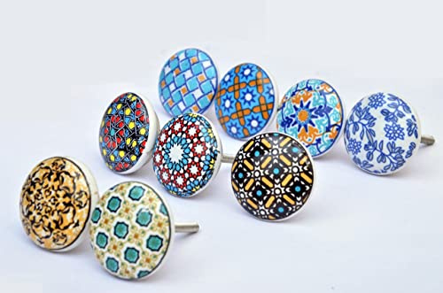 PUSHPACRAFTS Set med 20 dörrknopp, motiv: Positive Energy VI, av keramik, i vintage/shabby chic stil, för skåp, låda, handtag att hänga upp med dekor