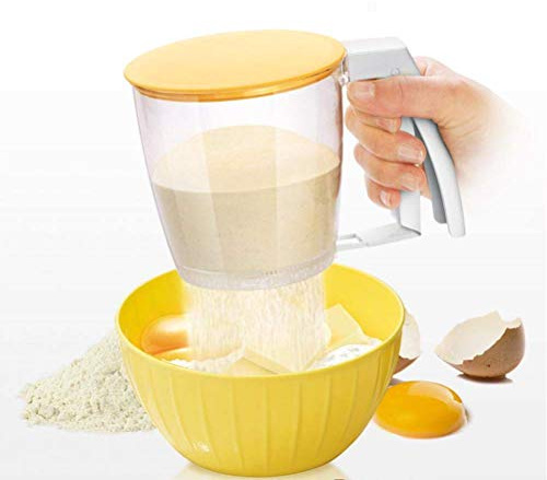 BSTCAR Mehlsieb, Puderzuckerstreuer Handbuch Einhandsieb, Einhand Sieb mit Deckel, Mehl oder Puderzucker, aus Kunststoff BPA Frei