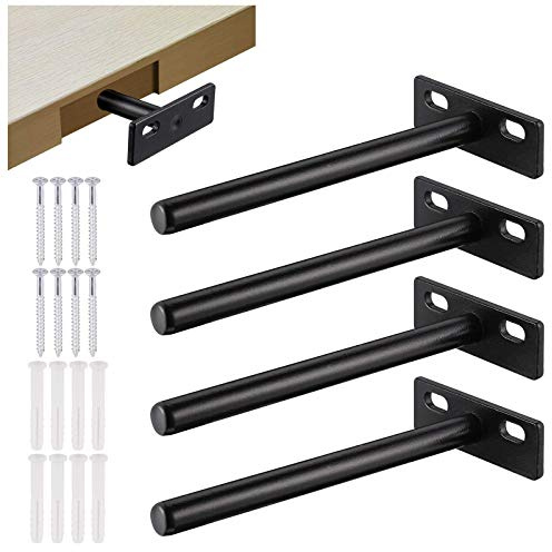 JIZZU 4 Stück Regalhalterung Regalträger 128mm, Schwerlast Tablarträger Schwimmender, Regal T-Wandhalterung Unsichtbar mit Schrauben für Bücherregale, Schrankregale, Schwarz, Tragkraft 30KG