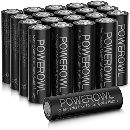 POWEROWL AA Rechargeable Batteries Pack of 20, 2800mAh High Capacity Batteries 1.2V NiMH Low Self Discharge
