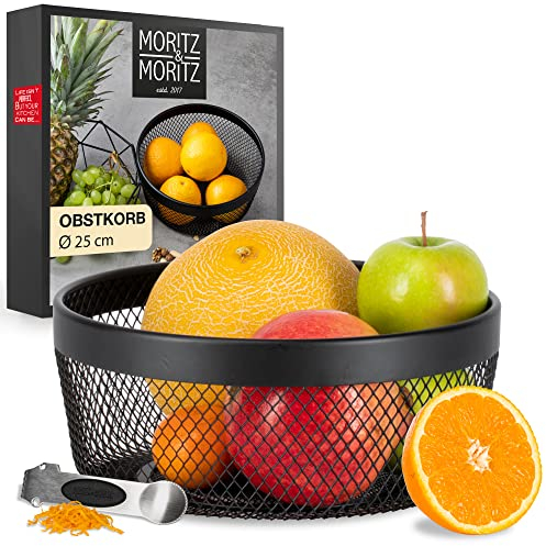 Moritz & Moritz portafrutta nero metallo 25cm - cesto frutta nero in metallo – Cesto per regali, frutta, verdura e pane