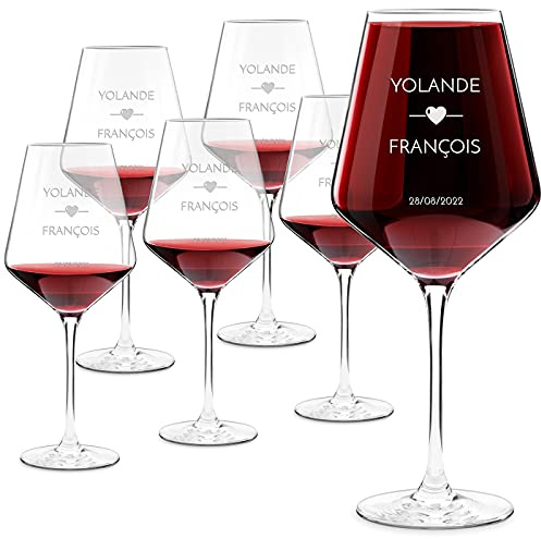 Maverton Set de 6 Verres à Vin en Cristal, Verre gravé 490 ml | Cadeau anniversaire pour chaque Couple, Verres Classiques pour parents, Cadeau personnalisé, Couple