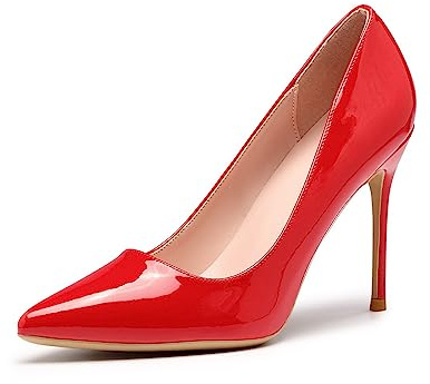 GENSHUO Scarpe col Tacco Alto da Donna con Punta Chiusa, Sexy Tacchi a Spillo a Punta 10 cm, Scarpe con Tacco da Ballo per Feste, Rosso, 38.5 EU