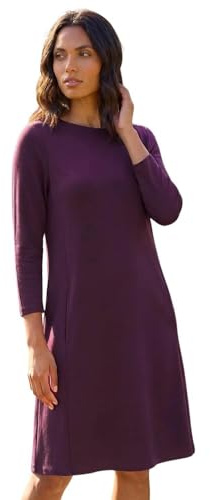 Roman Originals Tunic Dress with Pockets for Women UK Ladies Swing Fit & Flare Skater Slouch Stretchy Casual Smart Winter Jersey Pull On Work Office 3/4 Long Sleeves - Purple - Size 16
