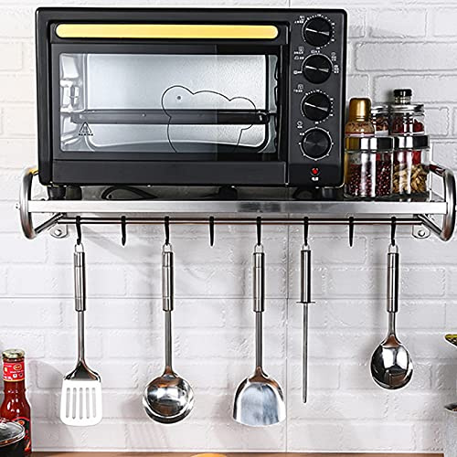 SanBouSi Estantería de acero inoxidable para microondas, cocina, soporte para microondas, soporte de pared con 6 soportes