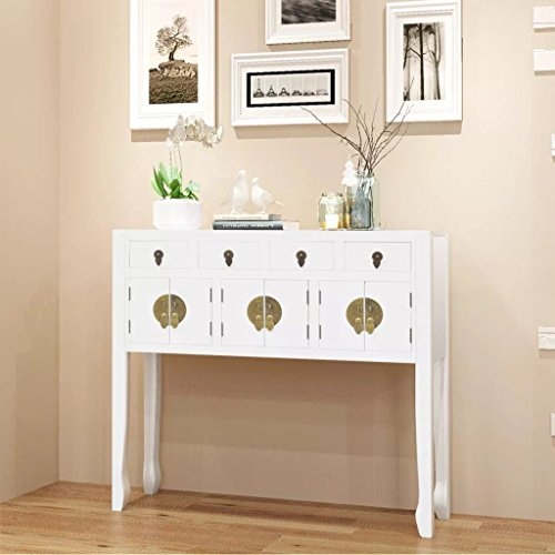Leepesx Sideboard, Aufbewahrungsschrank, Dielenschrank, Flurschrank, Beistellschrank, Schrank, Anrichte, im chinesischen Stil Massivholz Weiß