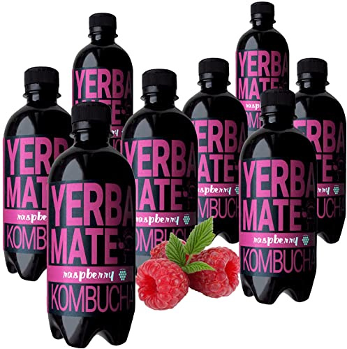 Yerba Mate Kombucha Tè Lampone Kit Pilz Drink | Bevanda 100% Fermentata Naturalmente – 8 Bottiglie 400 ml | Tè Verde con Coltura di Kombucha dal Vivo