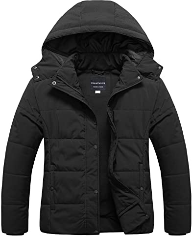 CREATMO US Women's Plus Size Hooded Winter Coat Thicken Quilted Maternity Puffer Jacket Warm Parka Black 5X