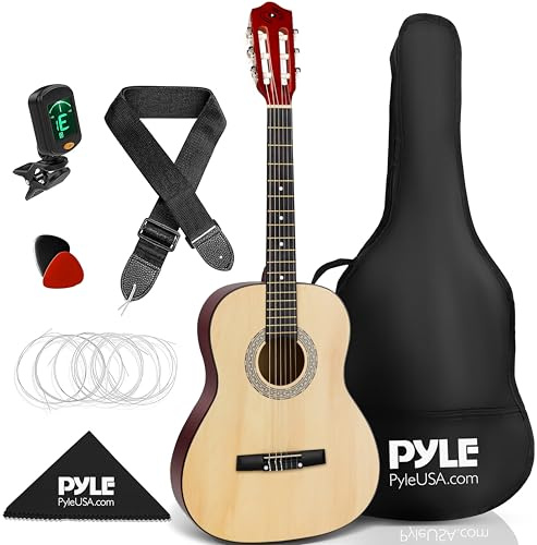 Pyle Kit Chitarra Acustica Classica, Strumento Junior 3/4 per Bambini Principianti, Adulti, 91,4 cm Naturale Opaco