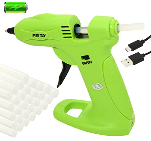 Cordless Hot Melt Glue Gun Kit - FEITA USB Rechargeable 2650mAh Battery Mini Glue Gun with 30pcs Glue Sticks - Wireless Small Glue Guns with Barb The Builder for Crafts Arts Home DIY Repairs