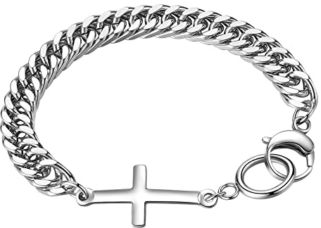 JewelryWe Schmuck Herren Damen Armband, Lieben Freundschaftsarmband, Retro Klassiker Kreuz, Edelstahl, Rose Gold Schwarz Silber