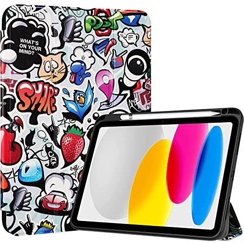 ProCase Hülle für iPad (A16) 11 Generation 2025 | iPad 10 Generation 10,9 2022 Schutzhülle mit Stifthalter Stoßfeste Smart Case Cover Auto Schlafen/Wachen -Comic-Stil