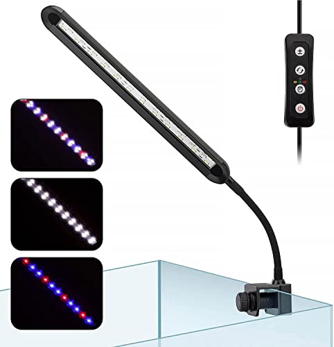 Aquarium Licht 3 Lichtfarbmodi 5 stufige Helligkeitseinstellung mit Timer und Memoryfunktion Aquarium Beleuchtung geeignet für Wasserpflanzen und Süßwasser Aquarien (14W für 40-55 cm Aquarien)