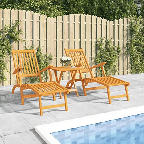Tidyard Garten Liegestuhl mit Fußteil und Tisch Sonnenliege Deckchair Relaxliege Gartenliege Massivholz Akazie