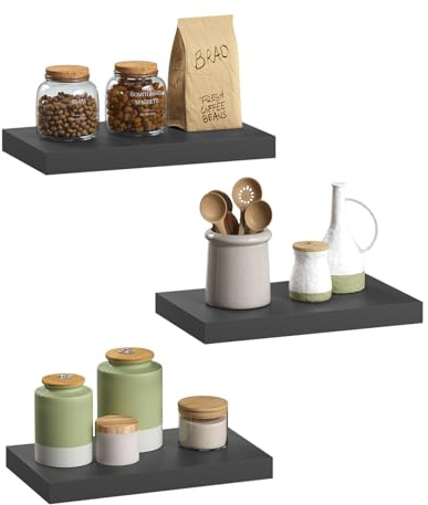 eSituro Wandregal, schwebendes schwarzes Regale für Wandmontage, 3er-Set Schweberegal Hängeregal Wandbrett im Wohnzimmer Schlafzimmer Küche Badezimmer, 40x3,8x22,9 cm | für Wohnzimmer Schlafzimmer Küche Badezimmer, Schweberegal hängend, mit unsichtbarer Halterung