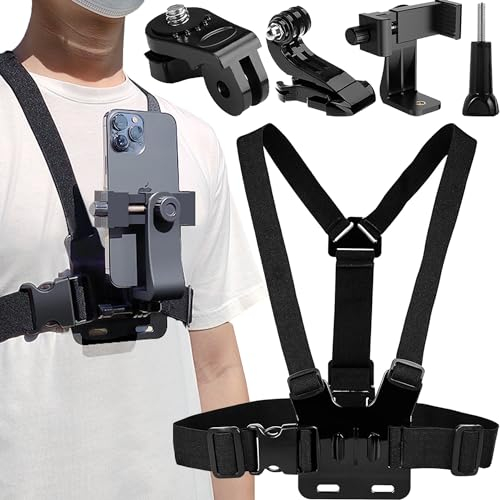 SUQ Multi-function Mobile Phone Chest Mount Harness Strap Holder,Phone Chest Harness Head Strap for Filming Video,Adjustable Cell Phone Clip Holder Cellphone Selfie Fixation Bracket Fit (Chest strap)