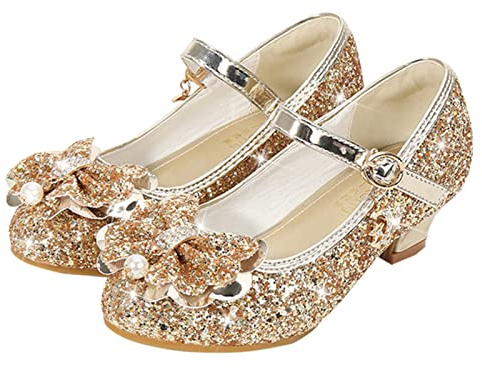 Chaussures de Princesse à Talons Hauts pour Fille - Ballerine, Soirée, Mariage - Or, 29 EU