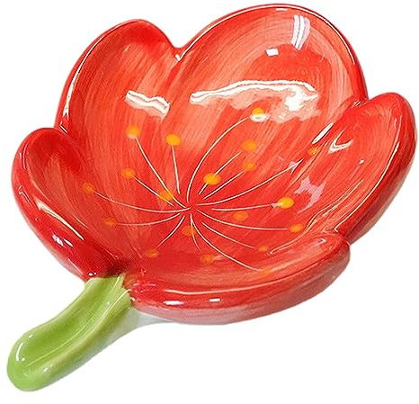 Keramische Seifenschale für Badezimmer, Bar Seifenhalter mit ablauf, Selbst-Draining Seifenschale, Blume geformte Seifenbehälter, Nette Seifenspeicher, Keramik Schmuck Tablett, Tulpe, rot